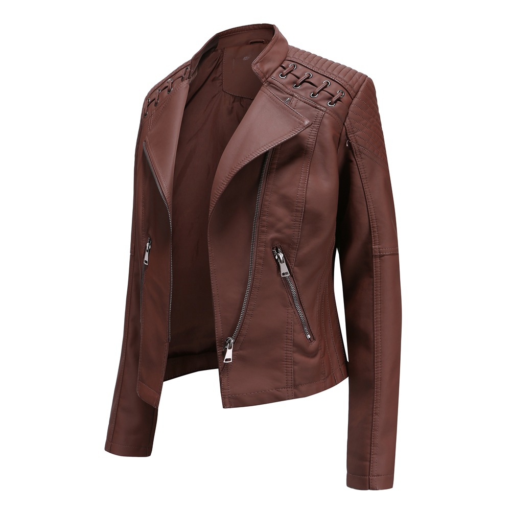 2021 Cross-border European-style new Spring and autumn women's leather jackets, women's short jackets, slim leather coats, and women's motorcycle suits Specification image