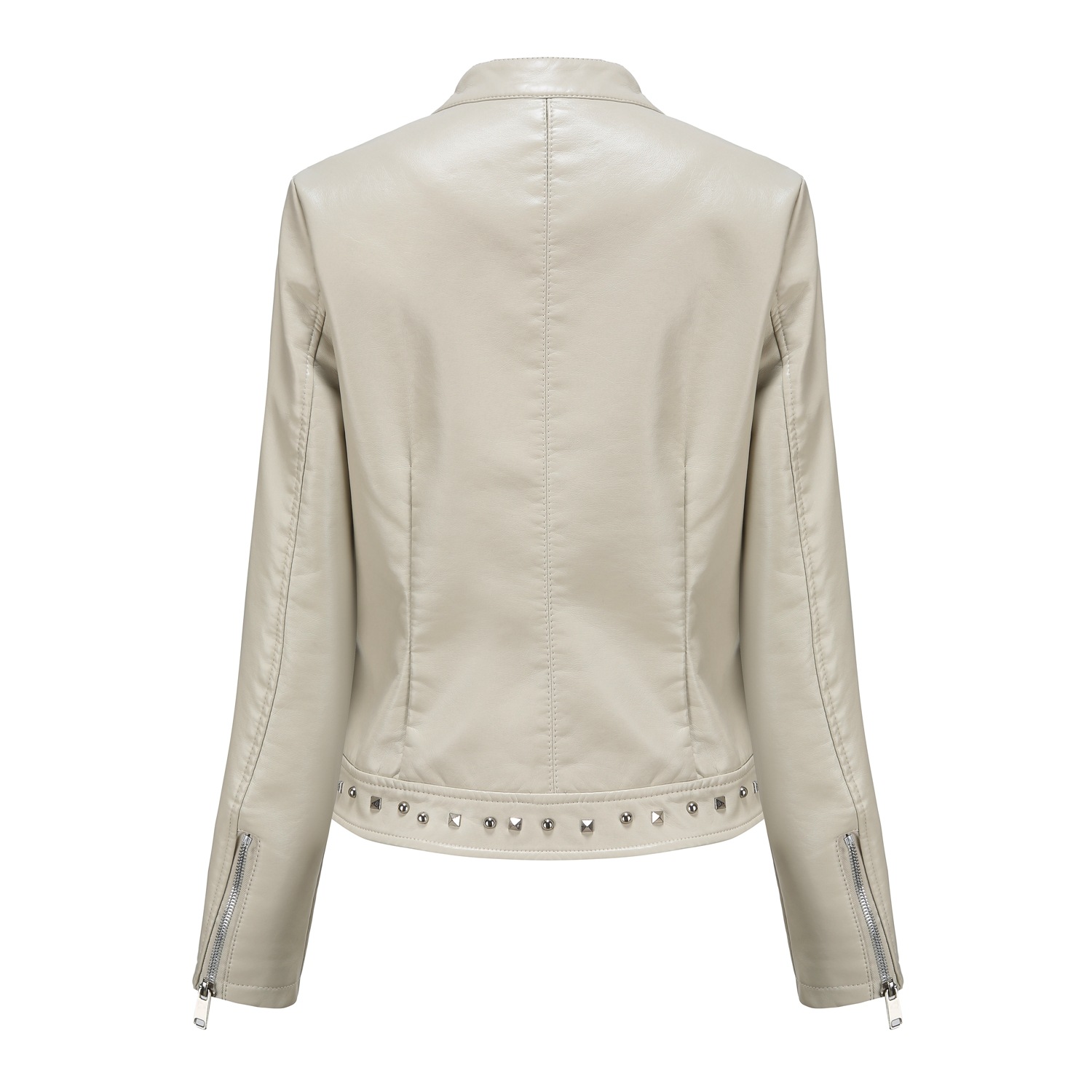 2021 New rivet fashion stand-up collar leather jacket for women S-5XL solid color casual jacket for women spring and autumn coat for women Item Picture