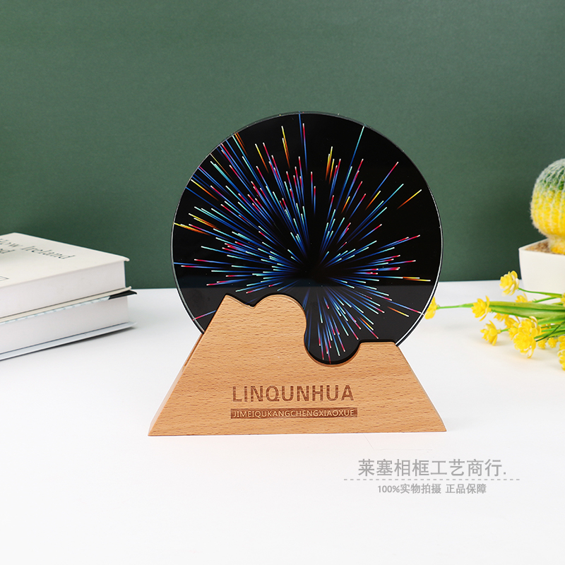 圆形玻璃水晶奖杯定制高档大气创意刻字实木奖牌授权牌定做加厚