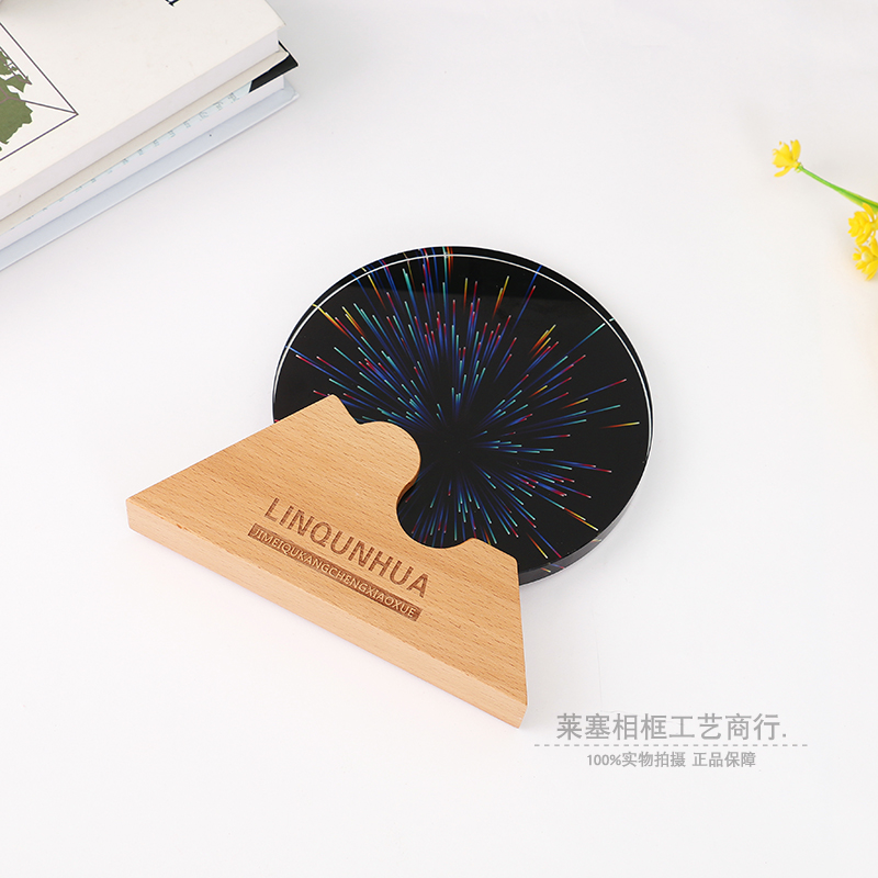 Custom-made round glass crystal trophies, high-end and elegant, with creative engraved solid wood MEDALS and authorized plates, thickened Item Picture