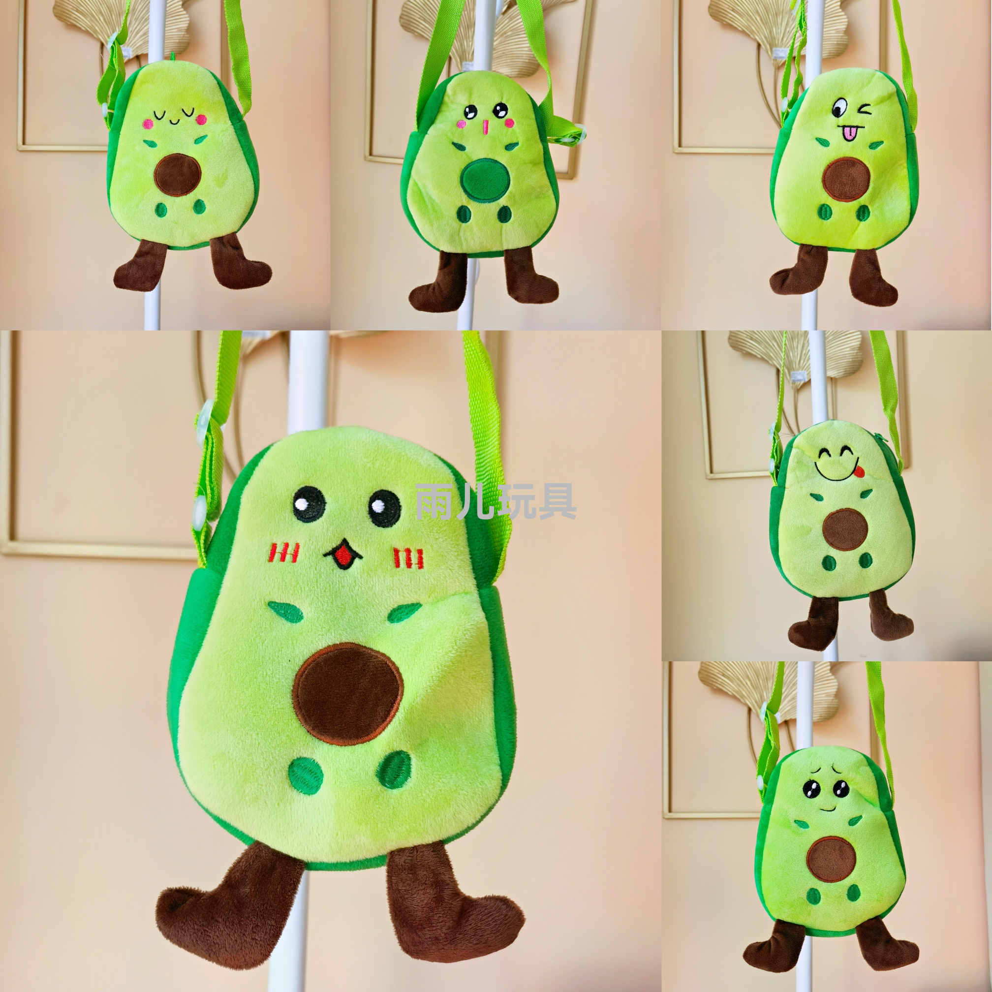 Plush toy bag, children's crossbody bag, avocado crossbody bag, cartoon embroidery bag, avocado crossbody bag, children's bag