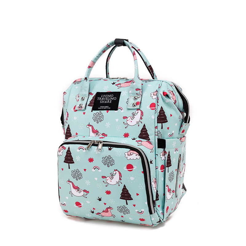 New patterned mommy bag, multi-functional waterproof, ultra-light nylon, mommy's shoulder bag for going out, baby bottle, diaper, mother and baby backpack Item Picture