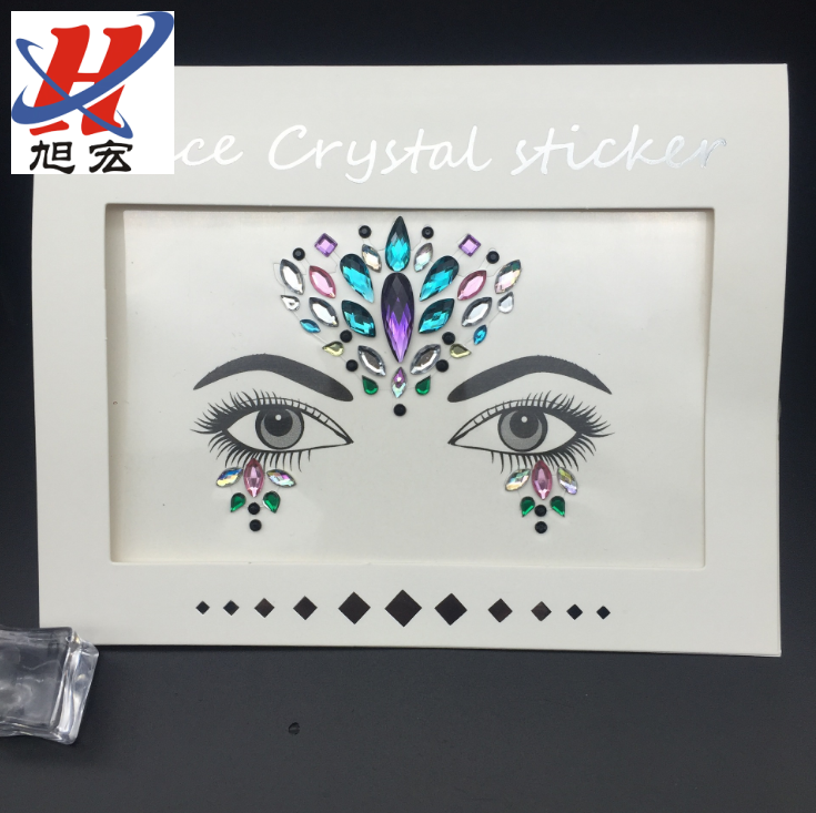 In-stock acrylic face stickers, eco-friendly resin face stickers, crystal diamond forehead stickers, water diamond face stickers Item Picture