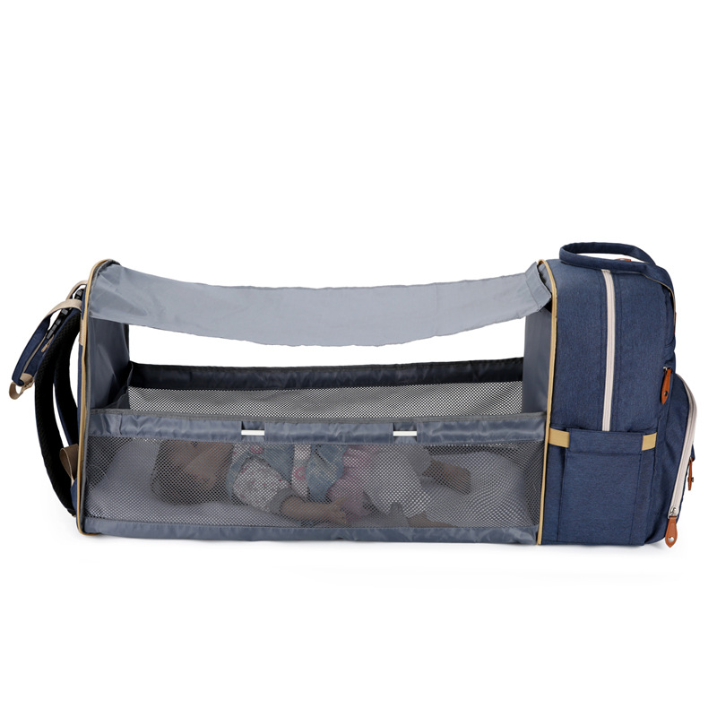 Factory direct sales: New multi-functional mummy bag, double-shoulder baby bed backpack, large-capacity waterproof bag with pacifier, embroidered thread Specification image