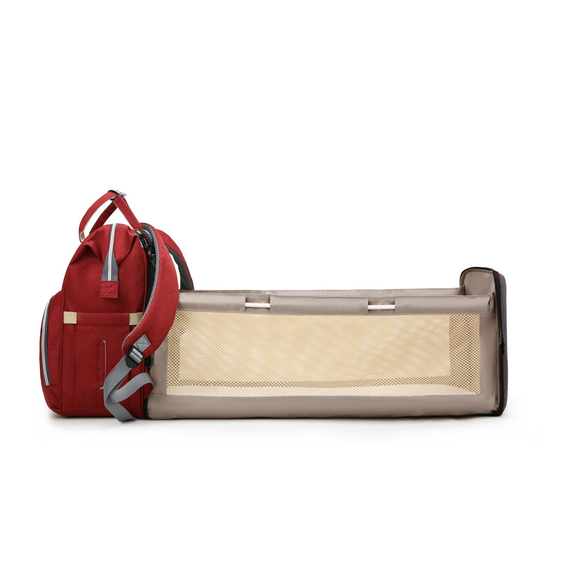 New Mom bag bed, folding baby bed, mom bag, multi-functional charging, waterproof embroidery thread backpack bed, cross-border bestseller Item Picture