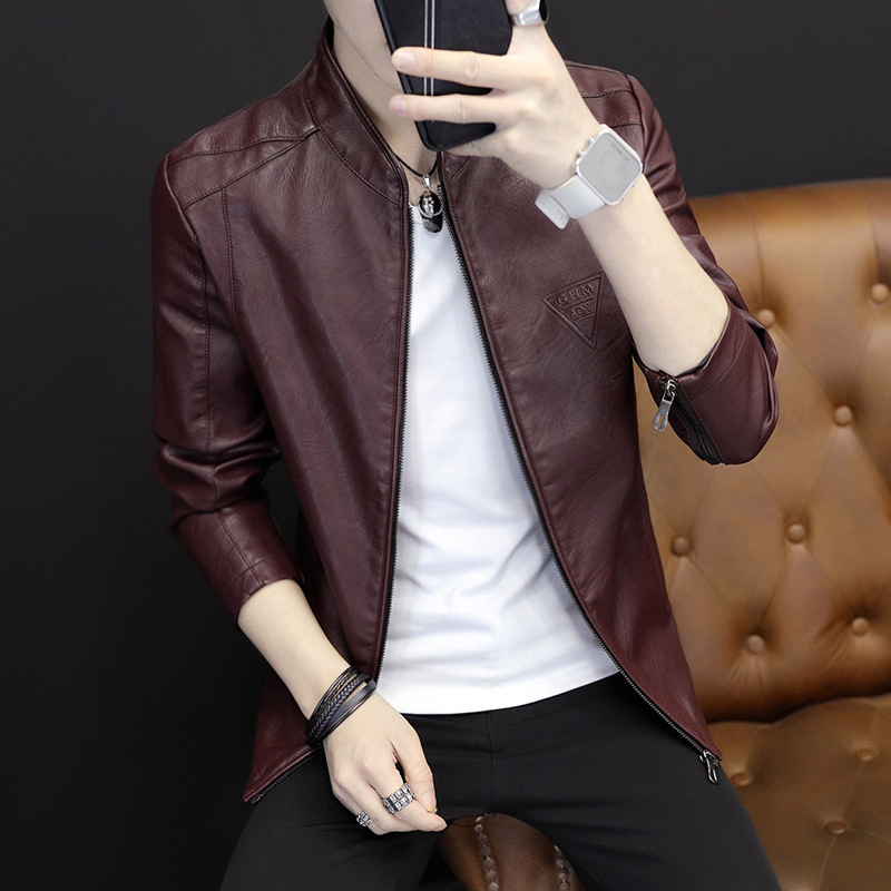 2021 new autumn men's jacket, leather jacket, Korean-style slim and fashionable youth coat, versatile and casual leather jacket for men