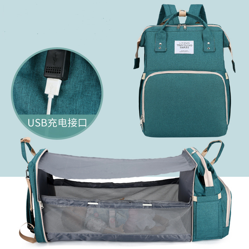 Best-selling Mommy bag, folding crib, basic version, sunshade, rechargeable double-shoulder mommy backpack bed, waterproof urine pad