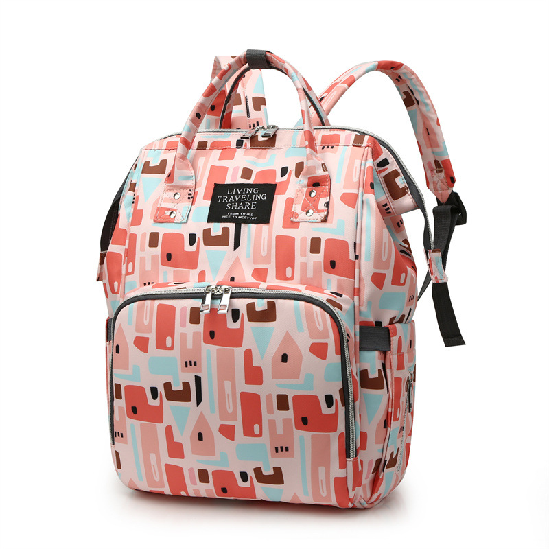 New patterned mommy bag, multi-functional waterproof dry-wet separation, large-capacity baby bottle, double-shoulder mother and baby bag, waterproof hook Item Picture