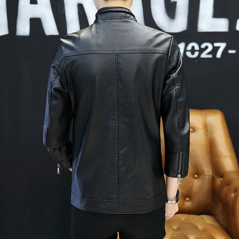 For the autumn and winter of 2021, men's PU leather jackets, thin Korean-style casual men's outerwear, stand-up collar, figure-hugging leather jackets, trendy young people Specification image