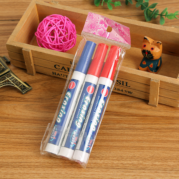 Factory direct sale bags of 3 marker pens, black, blue and red whiteboard pens, erasable whiteboard pens wholesale