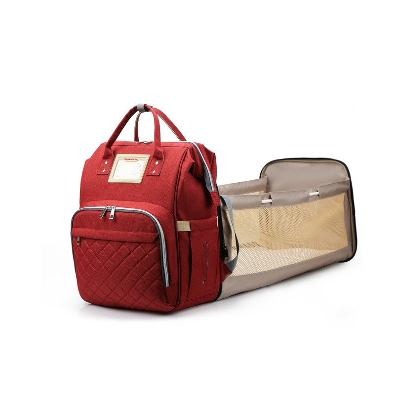 New Mom bag bed, folding baby bed, mom bag, multi-functional charging, waterproof embroidery thread backpack bed, cross-border bestseller