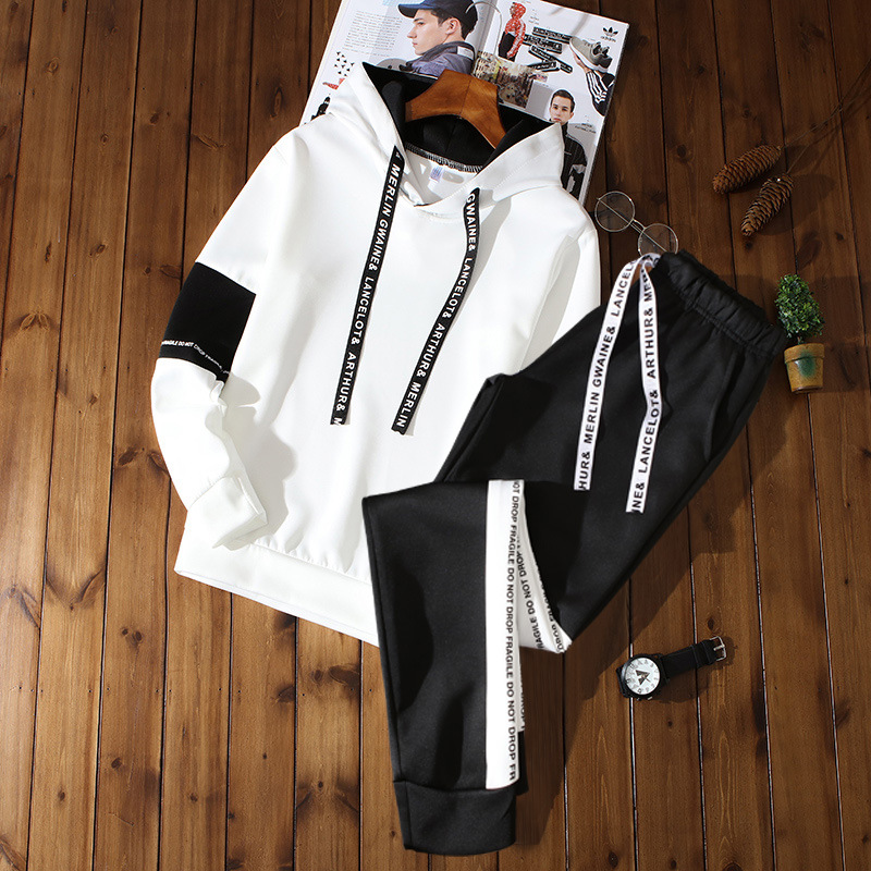 Factory direct sales of men's sportswear 2021 new autumn hooded casual sweatshirt set, youth set, male trend details Picture