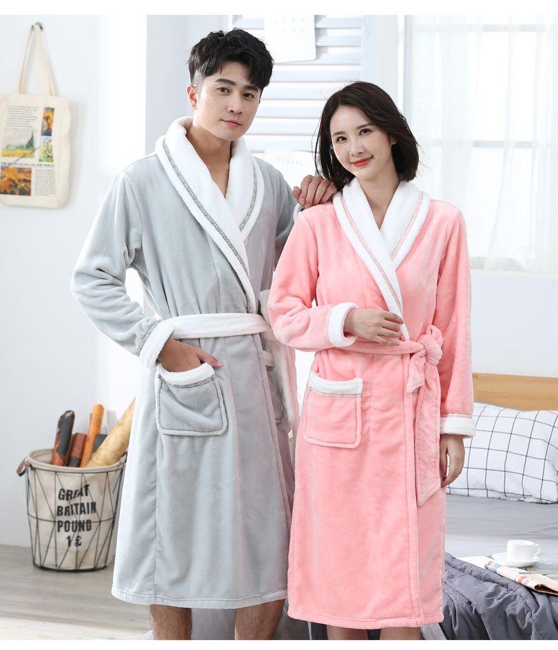 Nightgown Women's Winter extra thick and long flannel nightgown Coral velvet men's nightgown Autumn winter nightgown Couple bathrobe