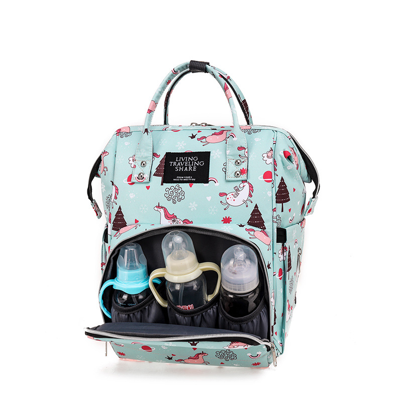 New patterned mommy bag, multi-functional waterproof, ultra-light nylon, mommy's shoulder bag for going out, baby bottle, diaper, mother and baby backpack details Picture