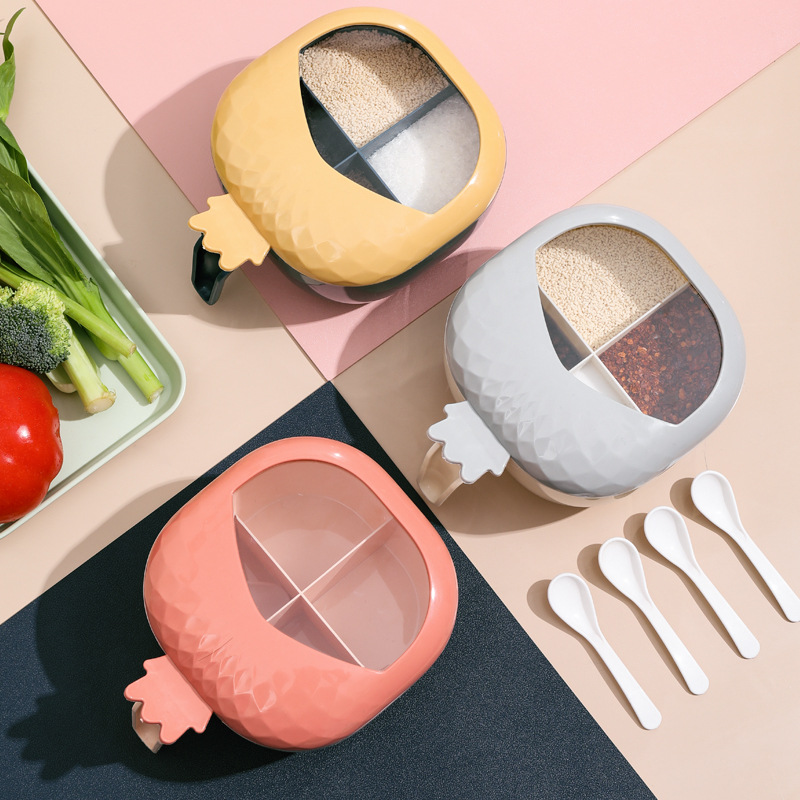 Multi-functional seasoning box, seasoning jar, kitchen plastic creative seasoning box set, four-compartment integrated storage seasoning jar details Picture