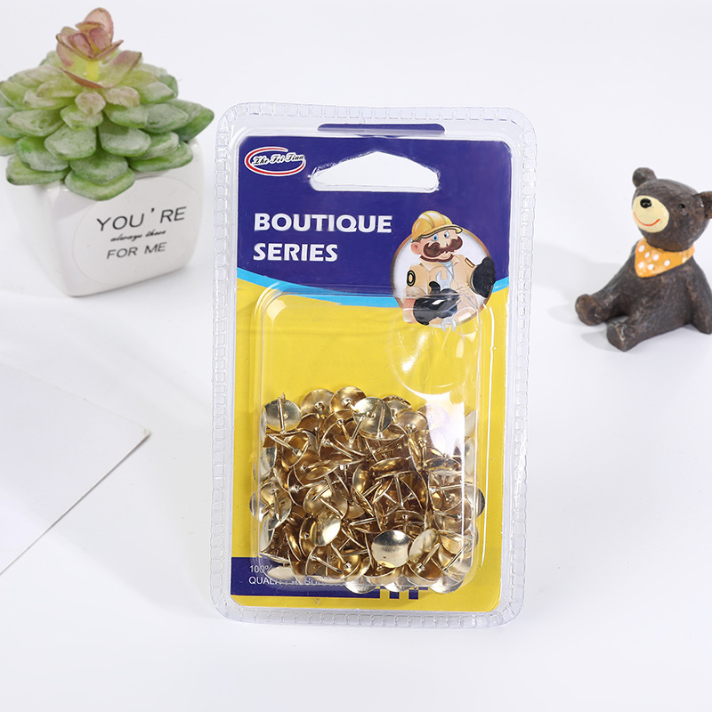 Factory direct sales of blister packaging 10mm*9mm metal thumbtacks in gold and silver, wholesale of two-yuan store supplies
