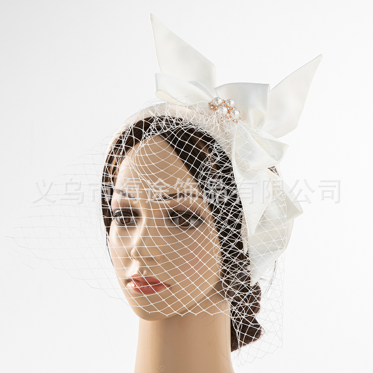 Cross-border bride's top hat, women's ribbon gauze, rhinestone pearl gauze, small top hat, studio shooting props, gauze headwear