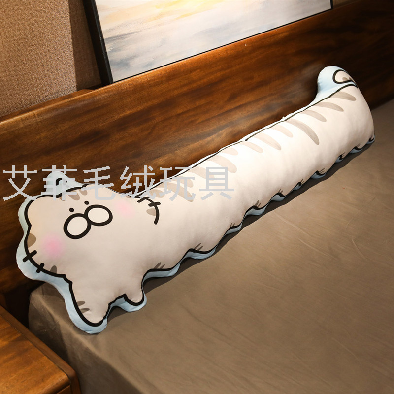 Creative cat throw pillow, long striped printed double pillow, sleeping pillow, plush toy details Picture
