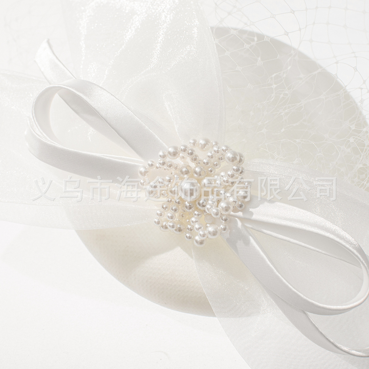 New cross-border white ribbon pearl lace linen hat bottom net gauze elegant headwear for banquets and parties, bride's hair accessory Application Scenario