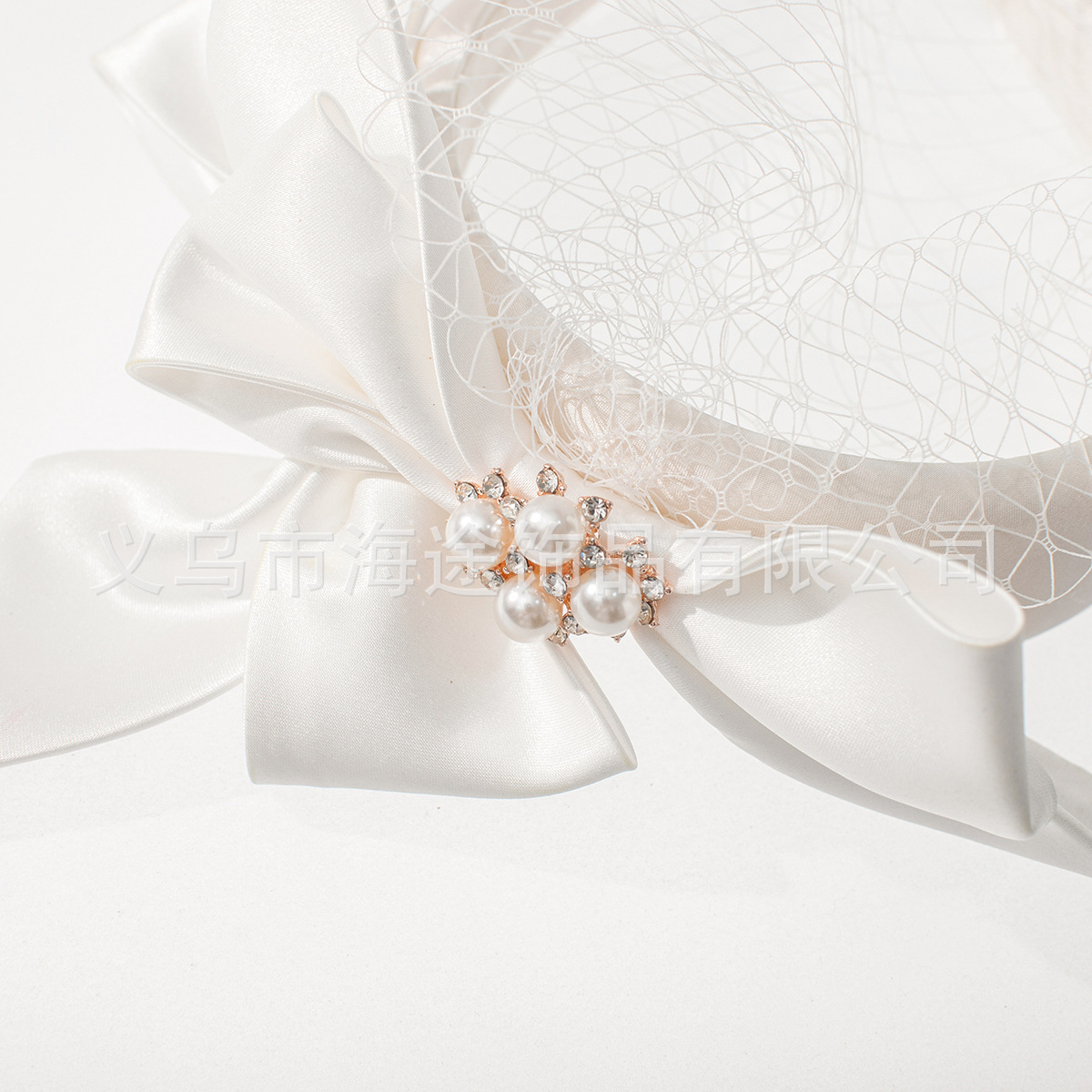 Cross-border bride's top hat, women's ribbon gauze, rhinestone pearl gauze, small top hat, studio shooting props, gauze headwear details Picture