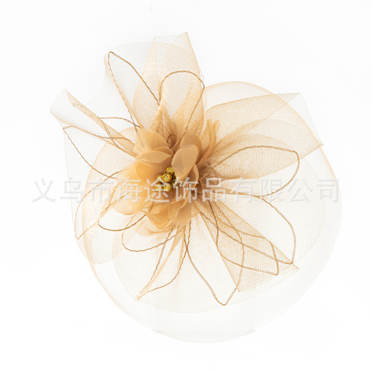 Wholesale of cross-border European and American style yellow retro mesh top hats, fashionable party performance hair accessories, top hats and gauze hats details Picture