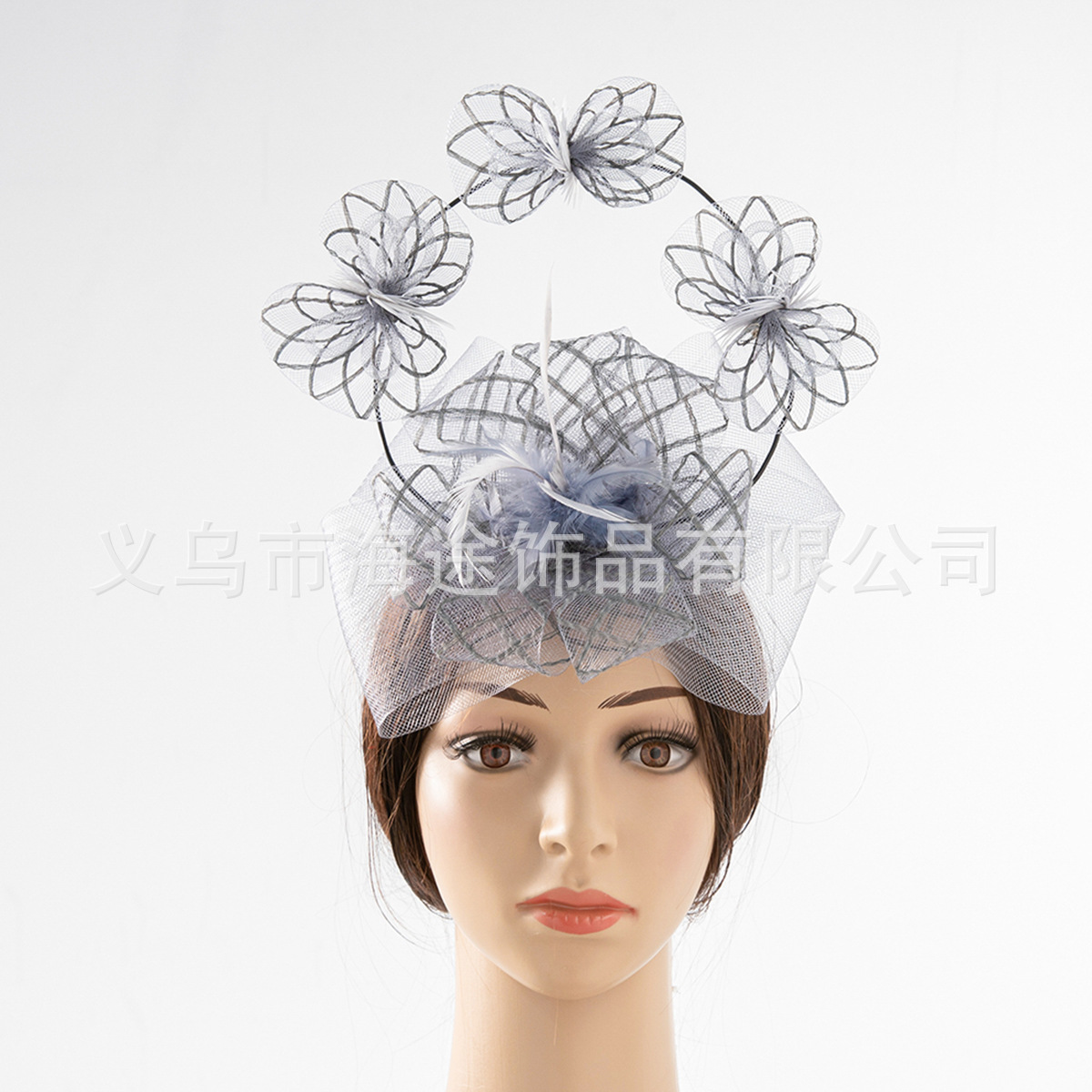 New forest-themed creative silver feather mesh flower headwear, European and American fashionable hair clips, any style bridal hair accessory details Picture