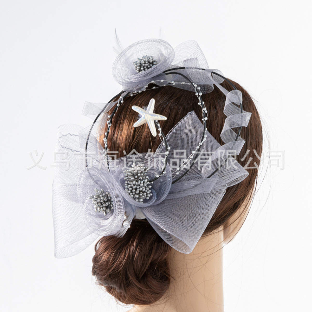 Cross-border Jockey Club banquet, tulle headwear, hair accessories, women can freely style wedding dresses, evening gowns, hair clips, super fairy headwear details Picture