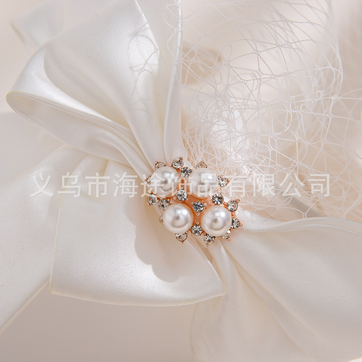 Cross-border bride's top hat, women's ribbon gauze, rhinestone pearl gauze, small top hat, studio shooting props, gauze headwear Item Picture