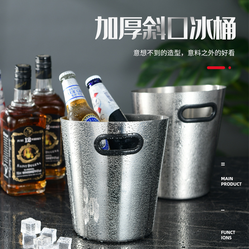 欧式香槟桶 不锈钢冰桶 新款斜口冰桶 酒吧用品 ktv冰块桶 家用啤酒桶 冰酒桶 金色冰桶 银色冰桶 酒店用品 互发 details Picture