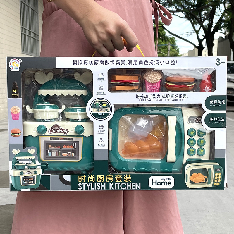 Children's house play toys, door-opening microwave oven stove, kitchenware toys, large gift box, kindergarten training class gifts details Picture