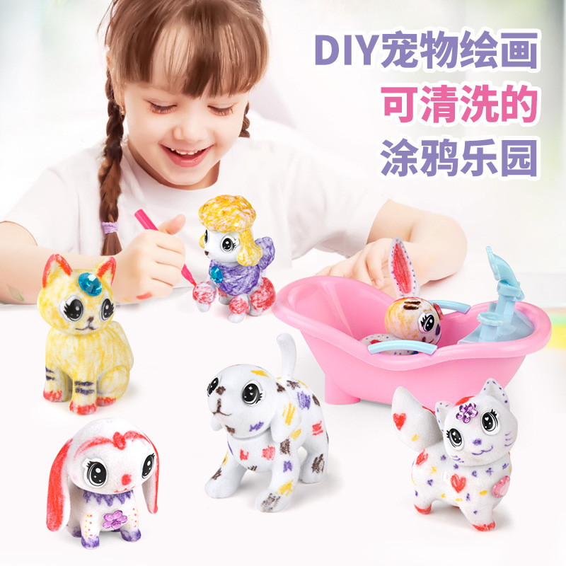 Crayolar Scribbl doodle pet washable brush painting Animal educational toy Children's drawing doll details Picture