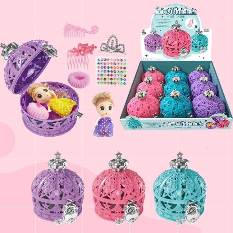 Cross-border Surprise Doll Disassembly Fun, Girl Crown Treasure Box, Accessory Treasure box, Little Princess Dress-up House toys full figure