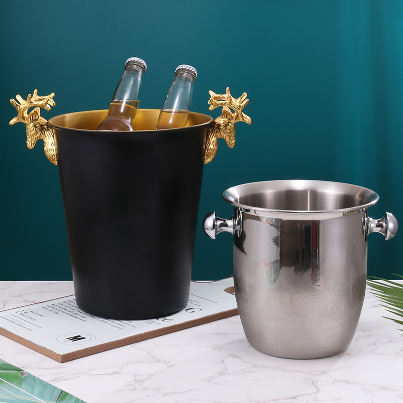 ktv ice bucket equipment decoration, stainless steel ice wine bucket, Nordic style mini size with lid, hotel Western restaurant Application Scenario
