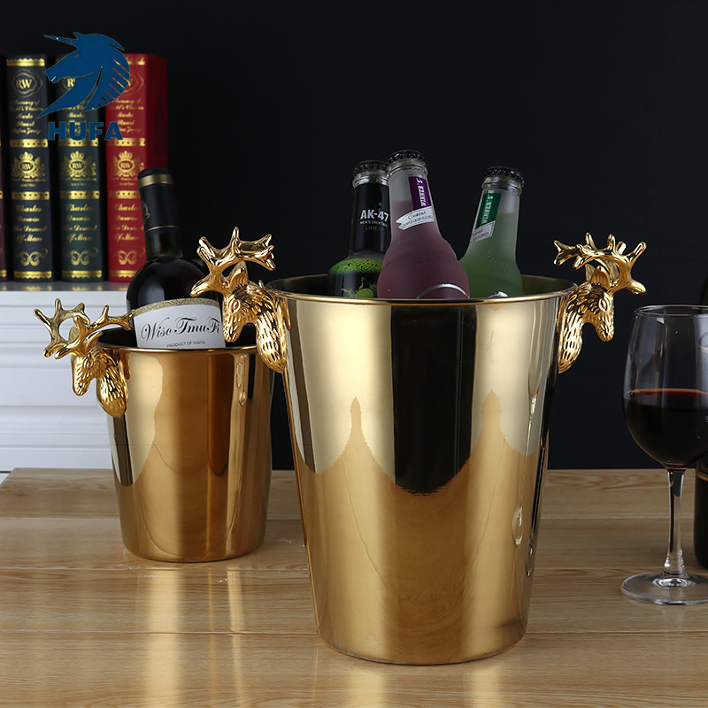 Creative antler stainless steel ice bucket, ice cube bucket, ice granule bucket, champagne bucket, beer and wine bucket for merchants