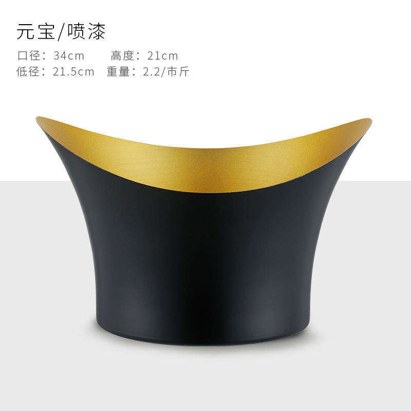 Stainless steel champagne basin, Nordic ice bucket, golden salad basin, champagne bucket, beer bucket, gold ingot, black and gold large ice basin Item Picture