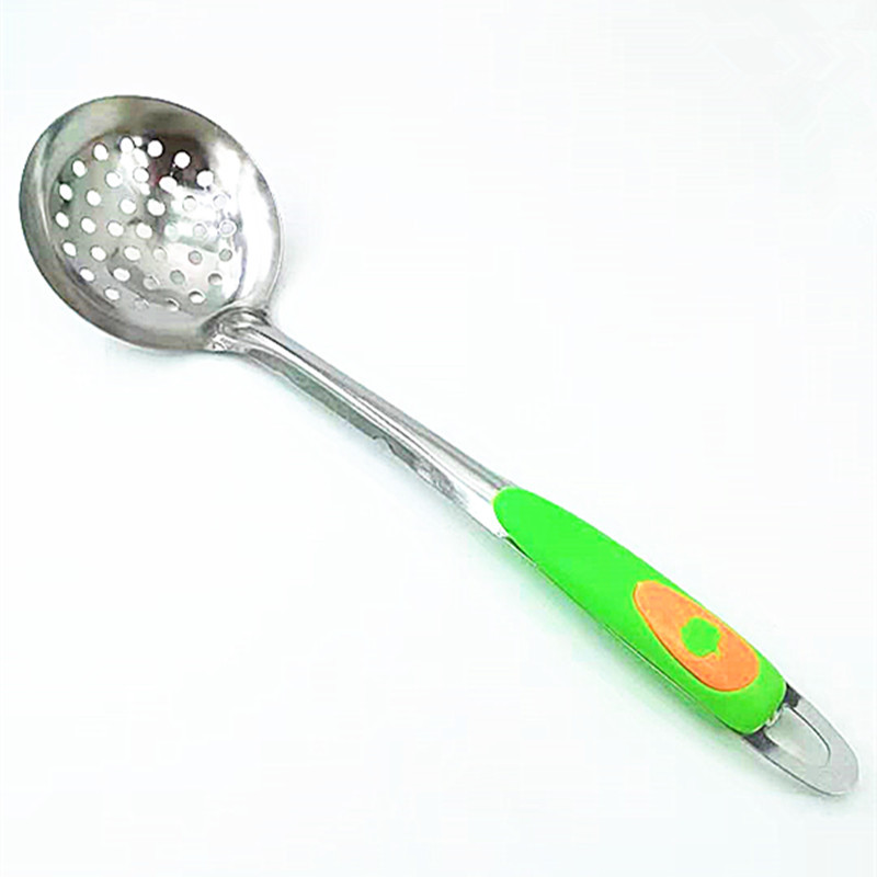 Factory direct supply of stainless steel soup spoons, colored plastic-handled soup spoons, large rice spoons, spatulas, and leaky spatulas. Wholesale for two yuan details Picture