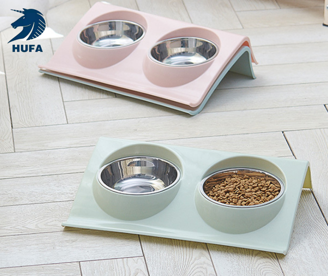 Stainless steel pet bowl, slope, plastic anti-slip pet dog bowl, splash-proof cat feeder, cat bowl, food bowl