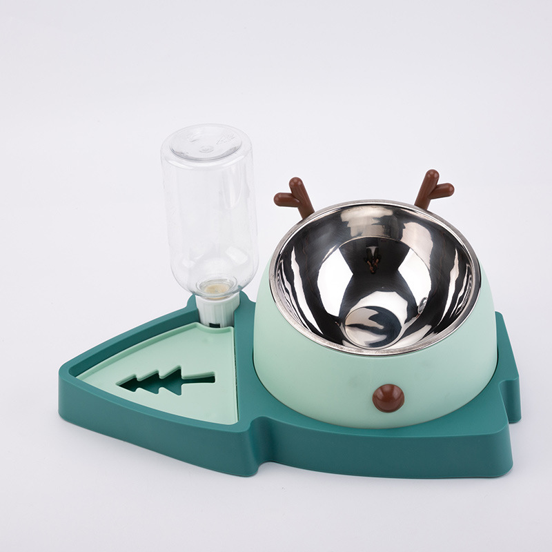 Dog basin, dog bowl, water dispenser, three-in-one Christmas tree, cat bowl, cat basin, double-ear stainless steel, deer mystery pet bowl Application Scenario