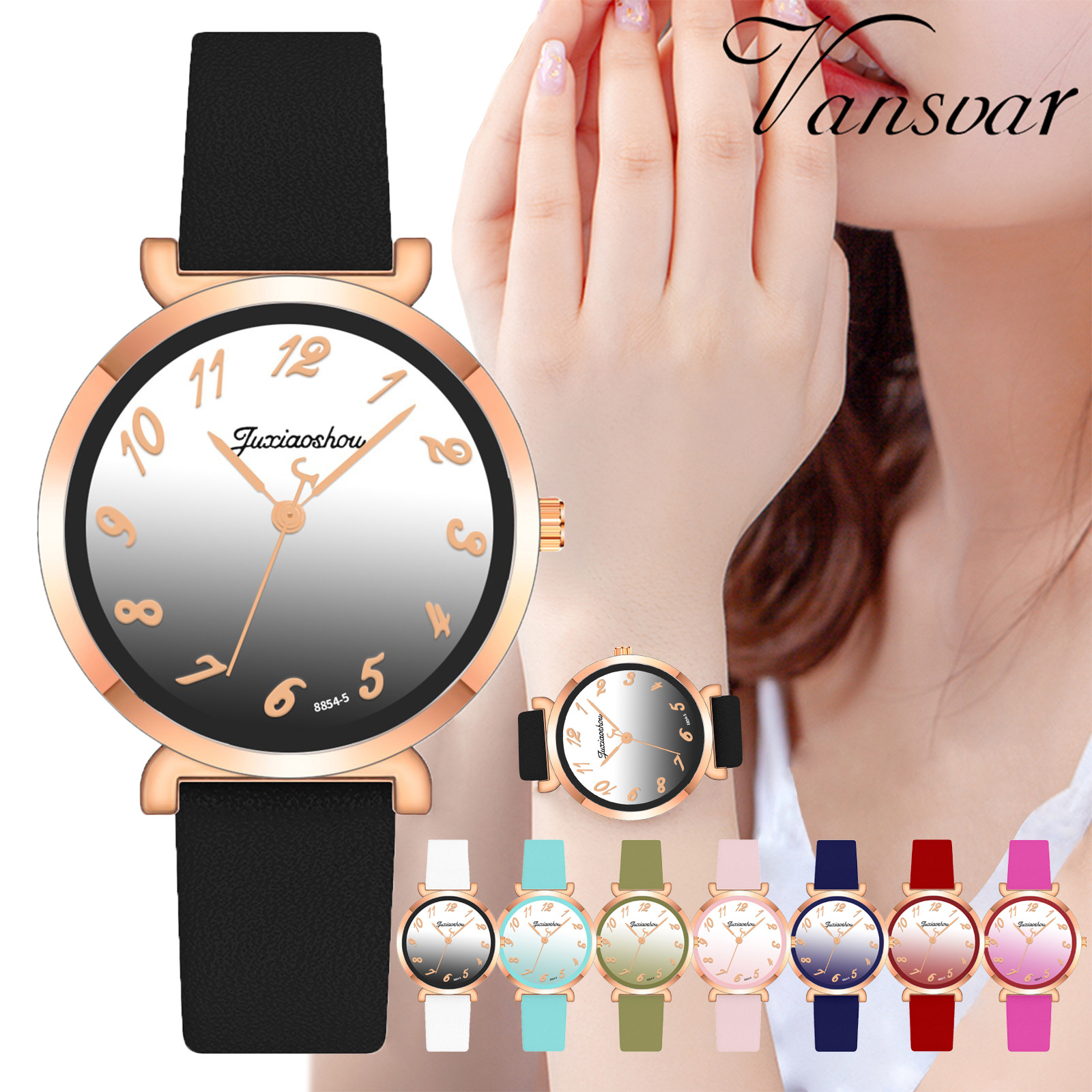 Factory direct supply of gradient color digital dial women's watches, simple student belt watches for women, wholesale in stock