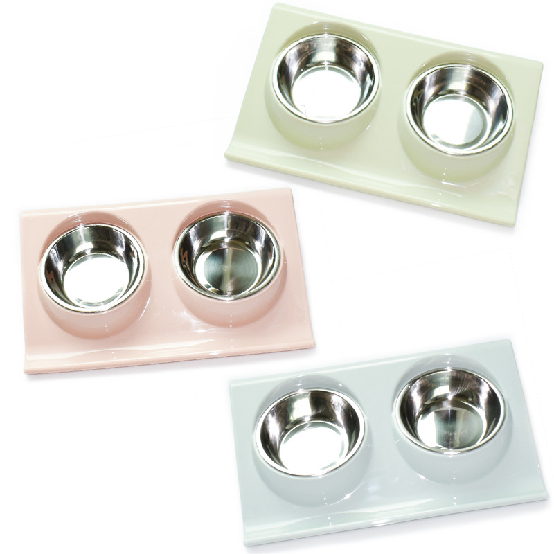 Stainless steel pet bowl, slope, plastic anti-slip pet dog bowl, splash-proof cat feeder, cat bowl, food bowl details Picture