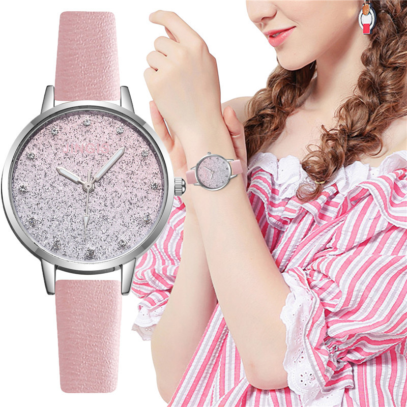 Gradient color starry sky foundation dial women's watch, fine leather strap, simple diamond-encrusted dial women's watch in stock wholesale