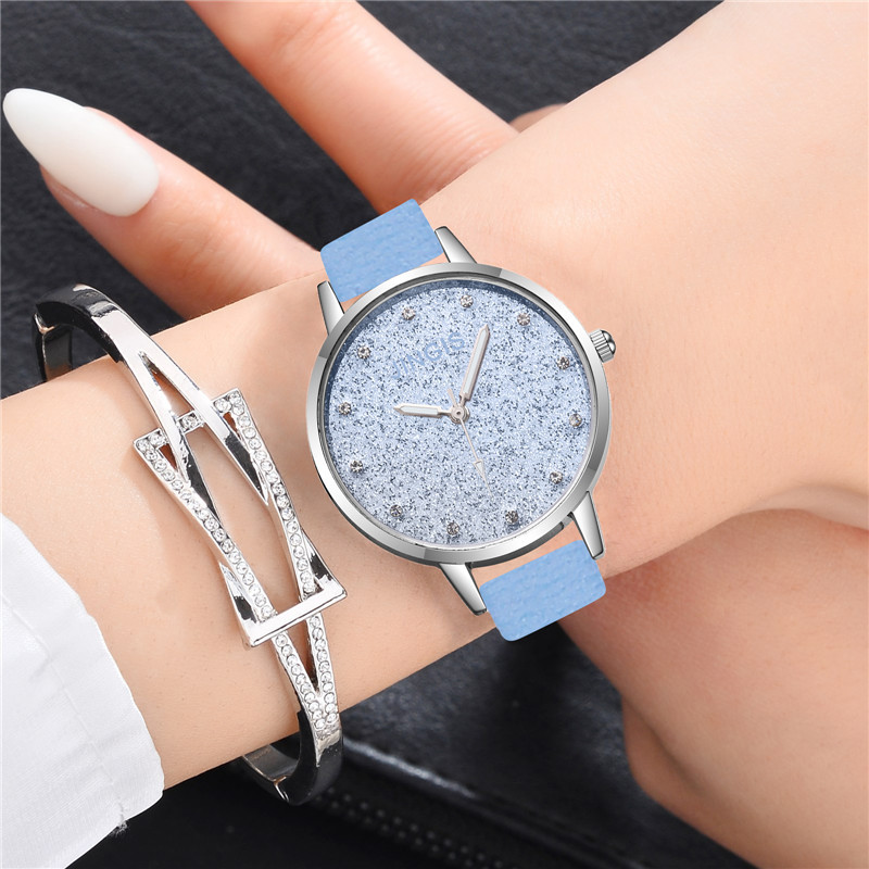 Gradient color starry sky foundation dial women's watch, fine leather strap, simple diamond-encrusted dial women's watch in stock wholesale Application Scenario