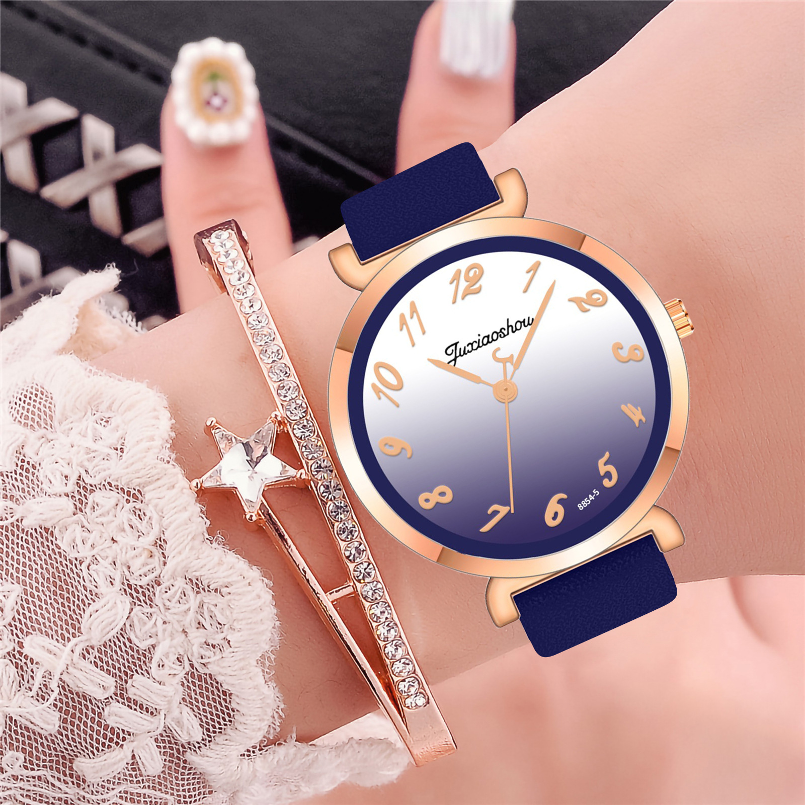 Factory direct supply of gradient color digital dial women's watches, simple student belt watches for women, wholesale in stock Specification image