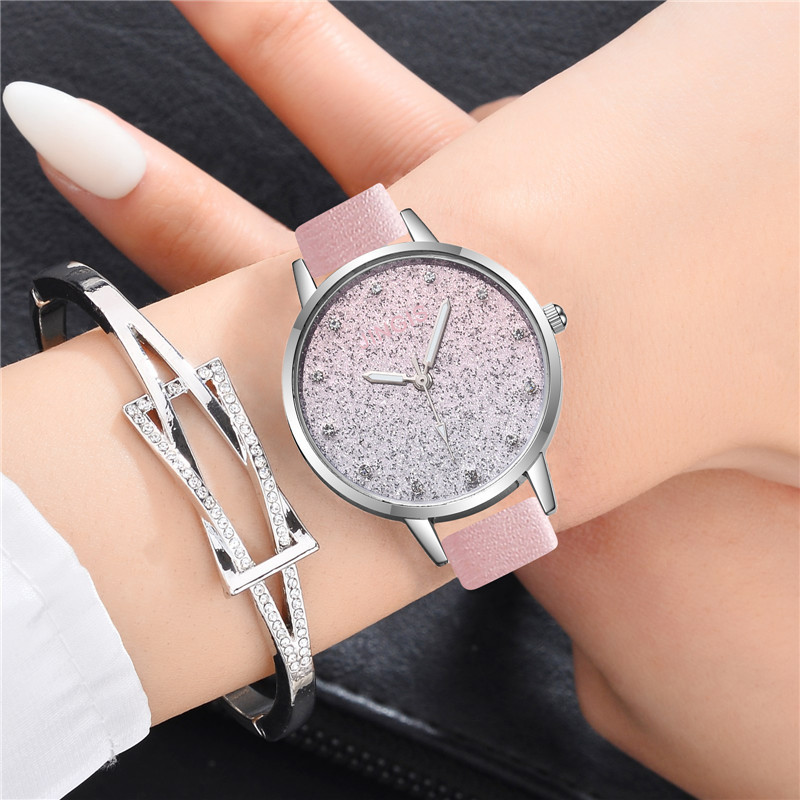 Gradient color starry sky foundation dial women's watch, fine leather strap, simple diamond-encrusted dial women's watch in stock wholesale Specification image