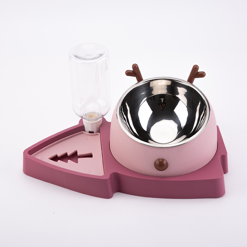 Dog basin, dog bowl, water dispenser, three-in-one Christmas tree, cat bowl, cat basin, double-ear stainless steel, deer mystery pet bowl Specification image