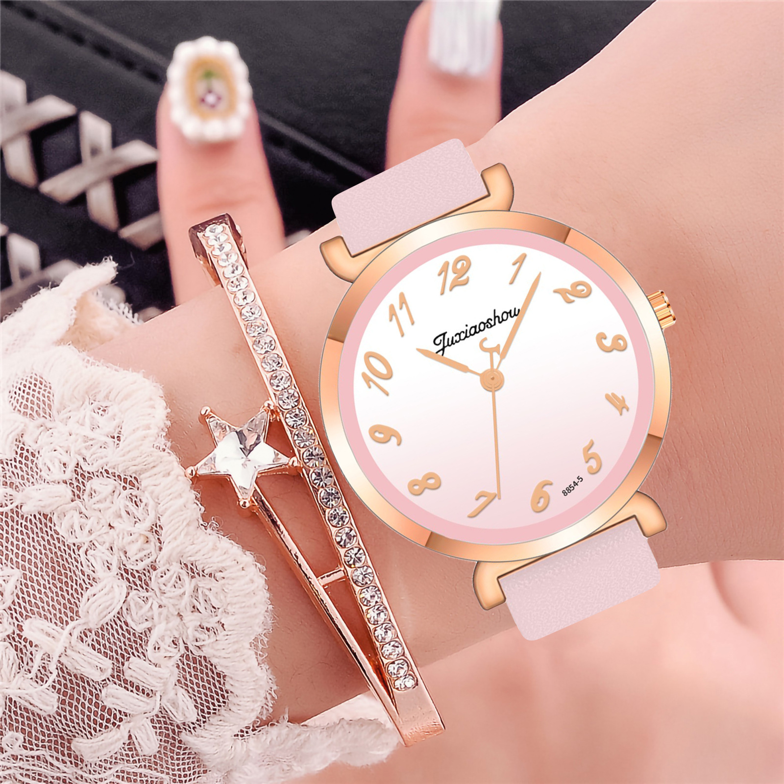 Factory direct supply of gradient color digital dial women's watches, simple student belt watches for women, wholesale in stock Application Scenario