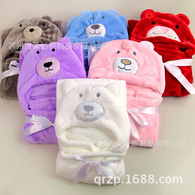 婴童用品 法莱绒儿童浴袍 超柔动物披风 包被抱毯 单层毯