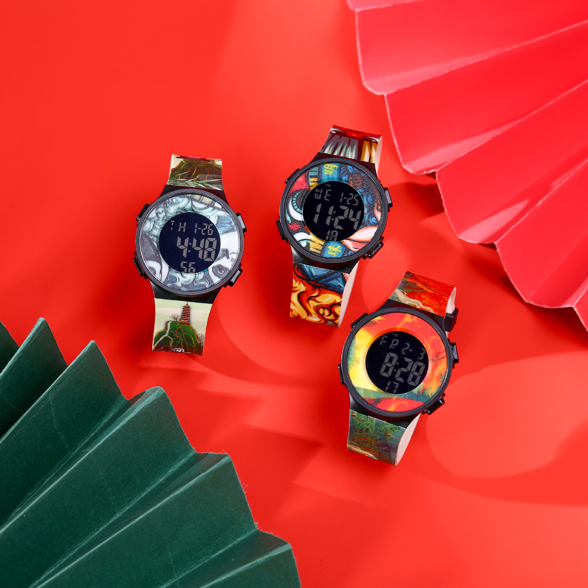 A multi-functional electronic watch for high school, teenagers and junior high school sports in the style of "National trend" with a panda Specification image