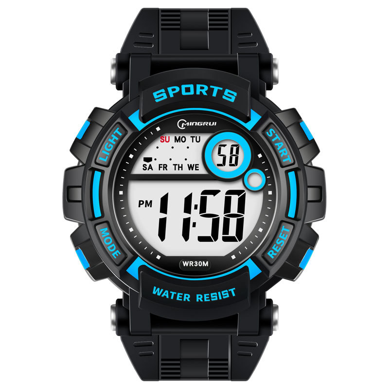 The trend of multi-functional blue waterproof electronic watches for boys, junior high school students, sports teenagers, luminous boys and boys Item Picture