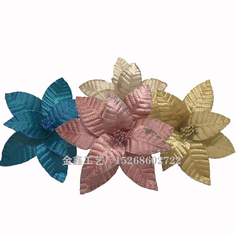 圣诞花金粉花绒布花圣诞树圣诞节装饰品礼物盒礼品袋配件花仿真花